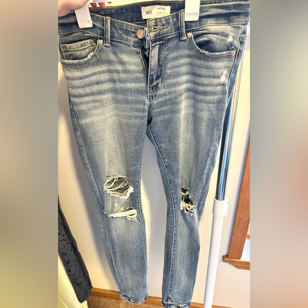 BKE Women's Skinny Jeans - Distressed Blue